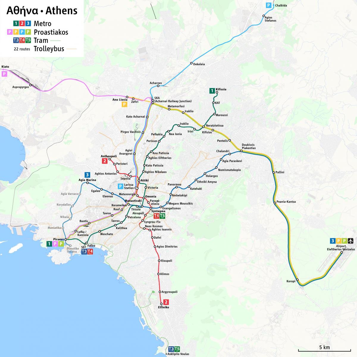 Atene extraurbano ferroviaria mappa