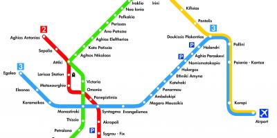 Atene Stazione Della Metropolitana Mappa Metropolitana Di Atene Linee Di Mappa Grecia