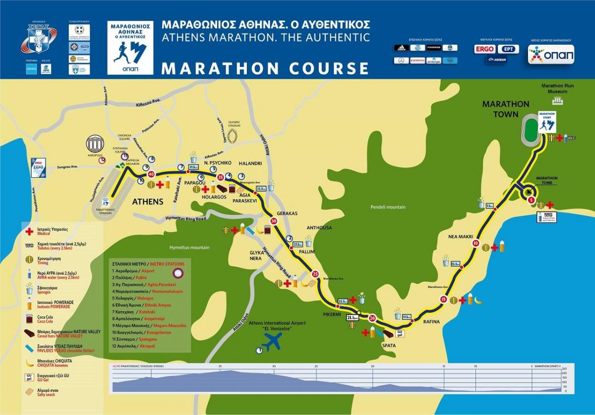Atene maratona sulla mappa Mappa della maratona di Atene (Grecia)