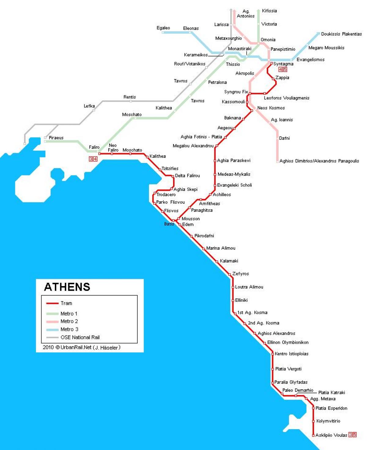 tram mappa di Atene, grecia