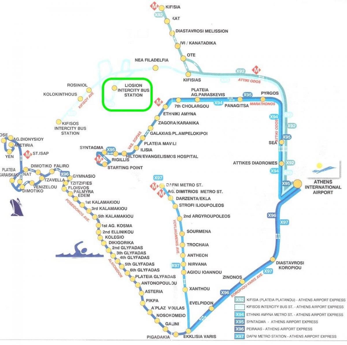 mappa di liosion stazione degli autobus di Atene 