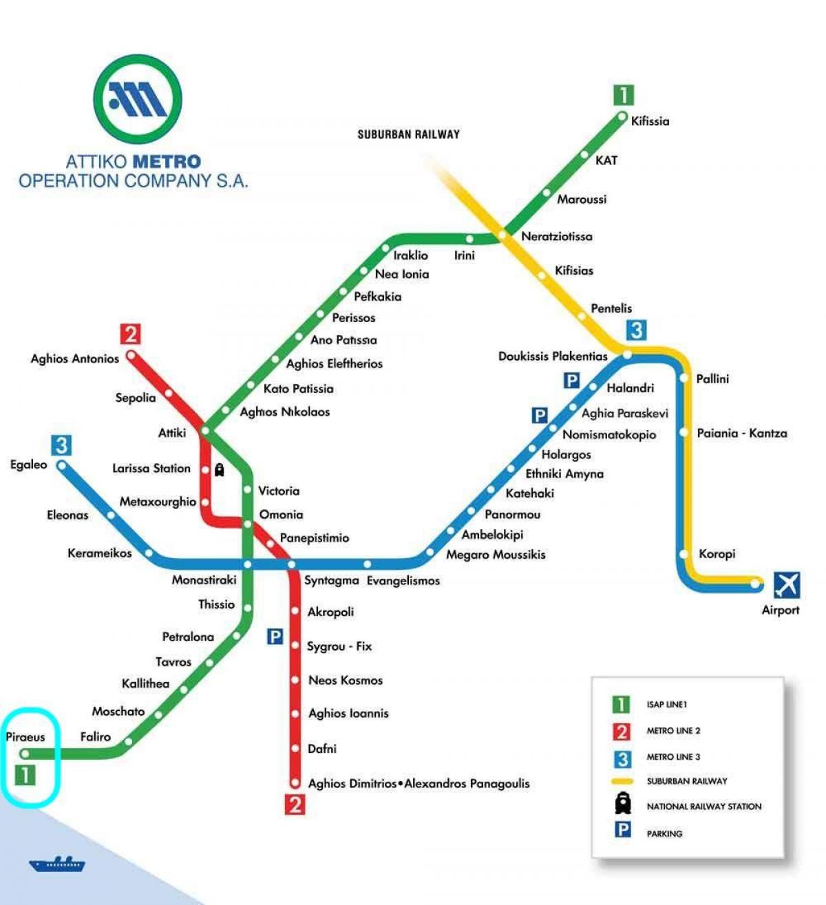 mappa del pireo stazione della metropolitana 